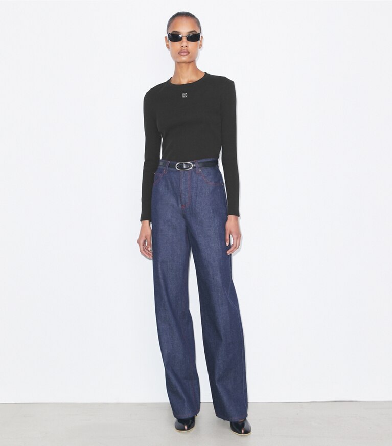 Tory Burch designer oberteile Baumwolltop mit Logo in Black front