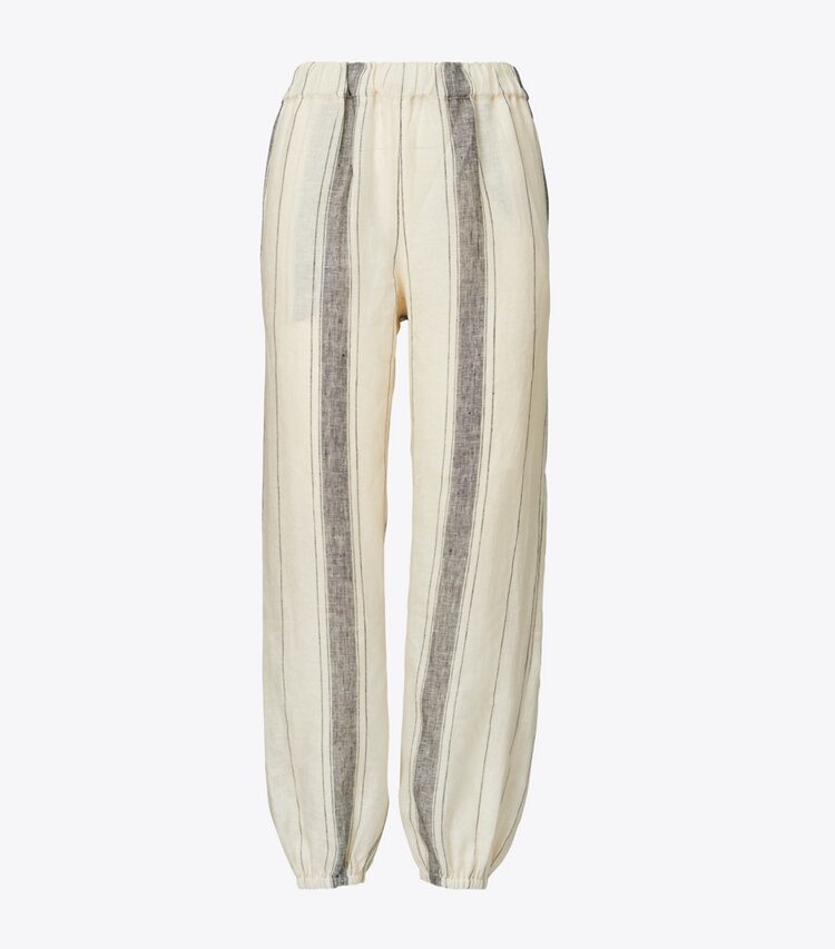 Tory Burch designer coverups Beach Pant in French Cream Black Stripe front
