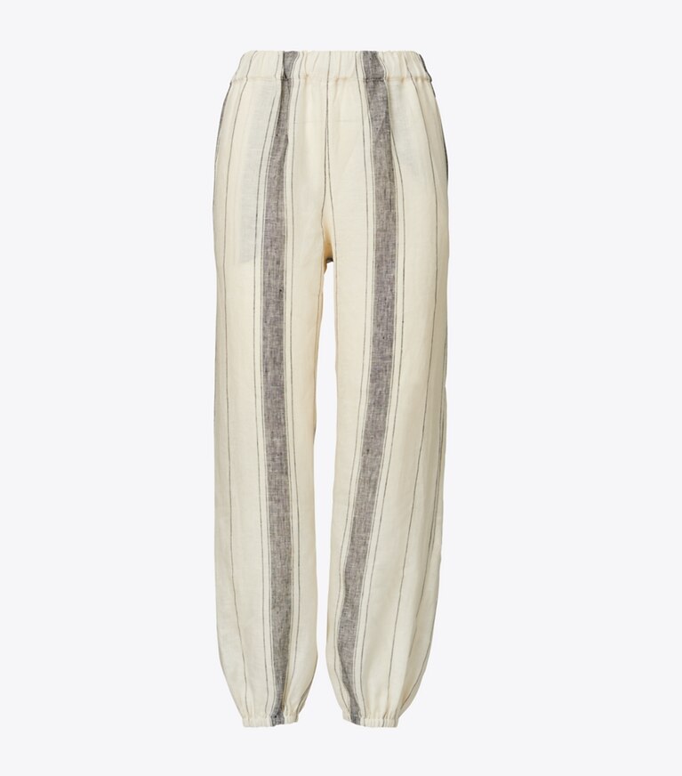 Tory Burch designer coverups Beach Pant in French Cream Black Stripe front