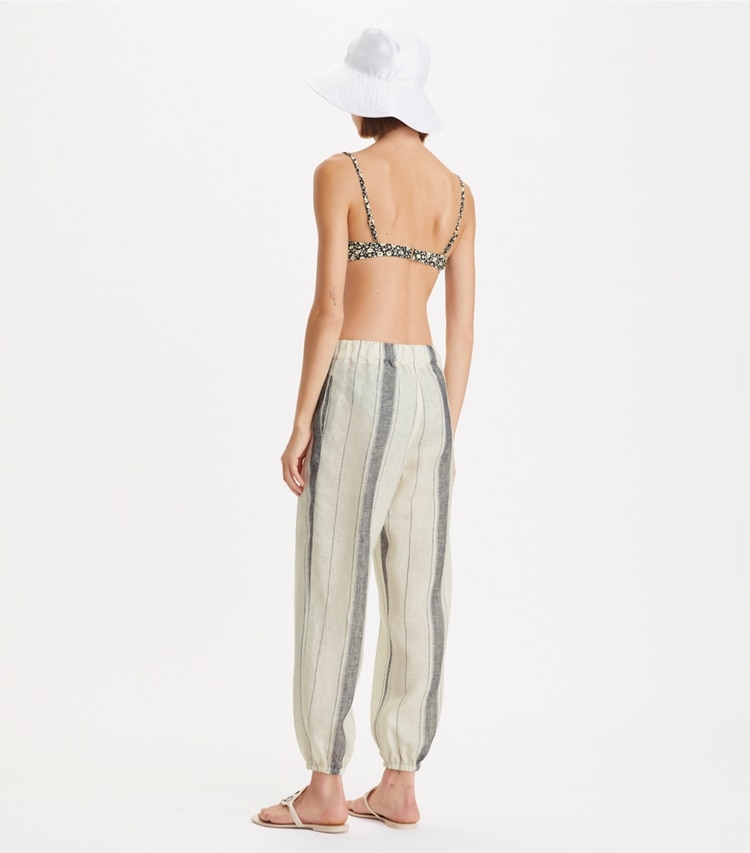 Tory Burch designer coverups Beach Pant in French Cream Black Stripe on model back