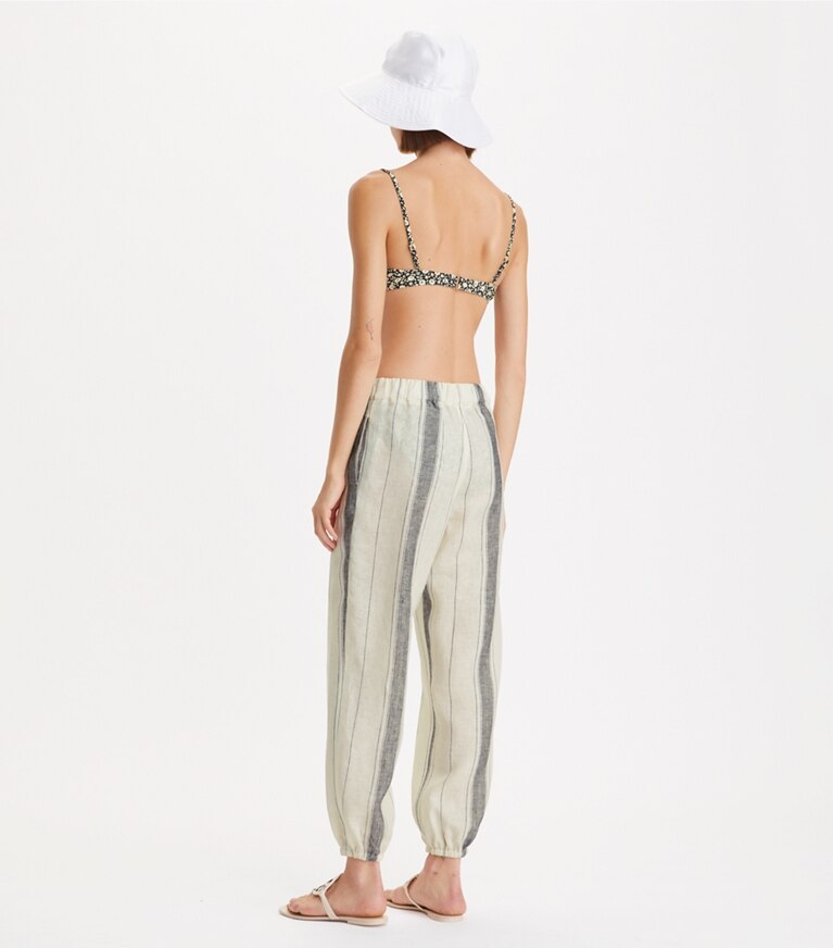 Tory Burch designer coverups Beach Pant in French Cream Black Stripe front