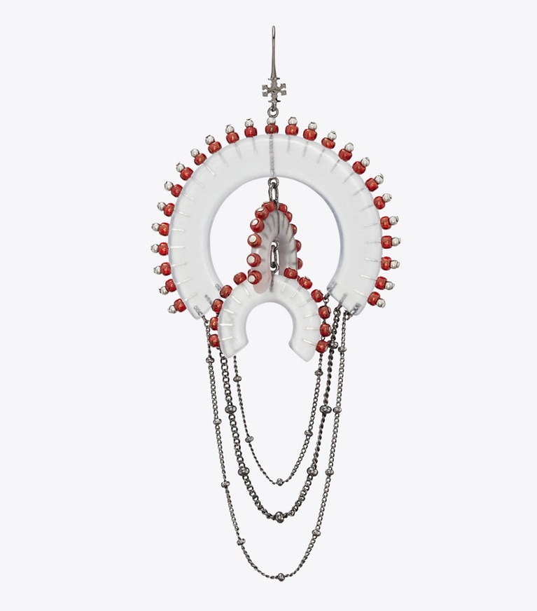 Tory Burch designer earrings Bead And Resin Chandelier Earrings in Black / Clear front
