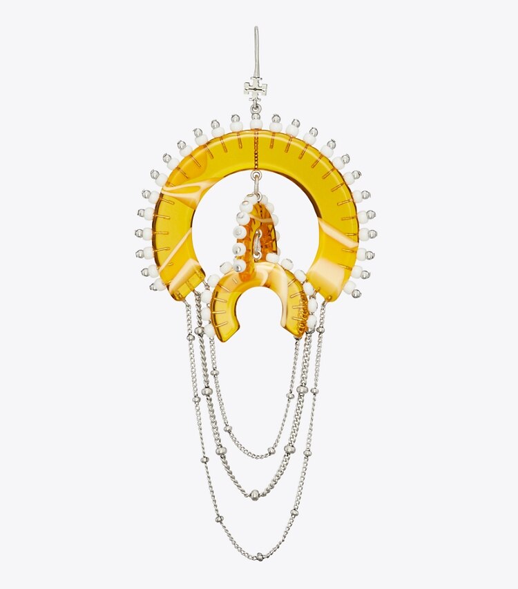 Tory Burch designer earrings Bead And Resin Chandelier Earrings in Antique Tory Silver / Multi detail