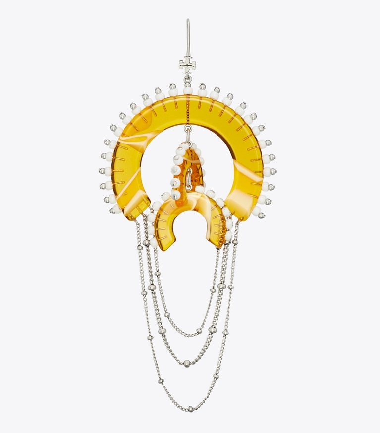 Tory Burch designer earrings Bead And Resin Chandelier Earrings in Antique Tory Silver / Multi front