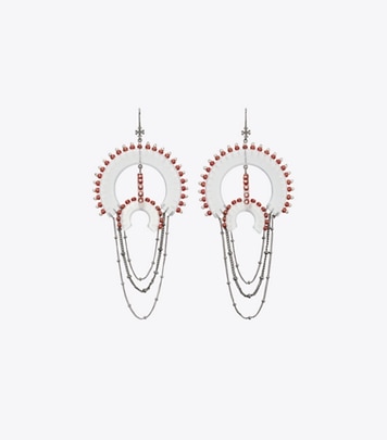 Tory Burch designer earrings Bead And Resin Chandelier Earrings in Black / Clear front