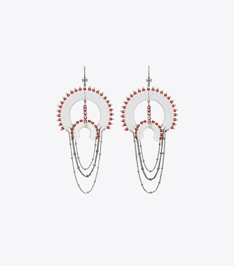 Tory Burch designer earrings Bead And Resin Chandelier Earrings in Black / Clear front