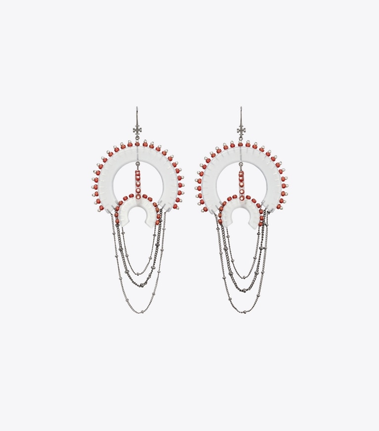 Tory Burch designer earrings Bead And Resin Chandelier Earrings in Black / Clear front