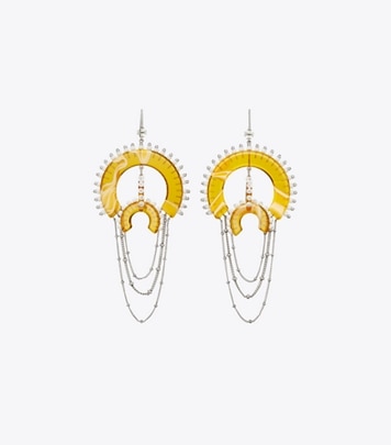 Tory Burch designer earrings Bead And Resin Chandelier Earrings in Antique Tory Silver / Multi front