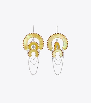 Tory Burch designer earrings Bead And Resin Chandelier Earrings in Antique Light Silver / Yellow front