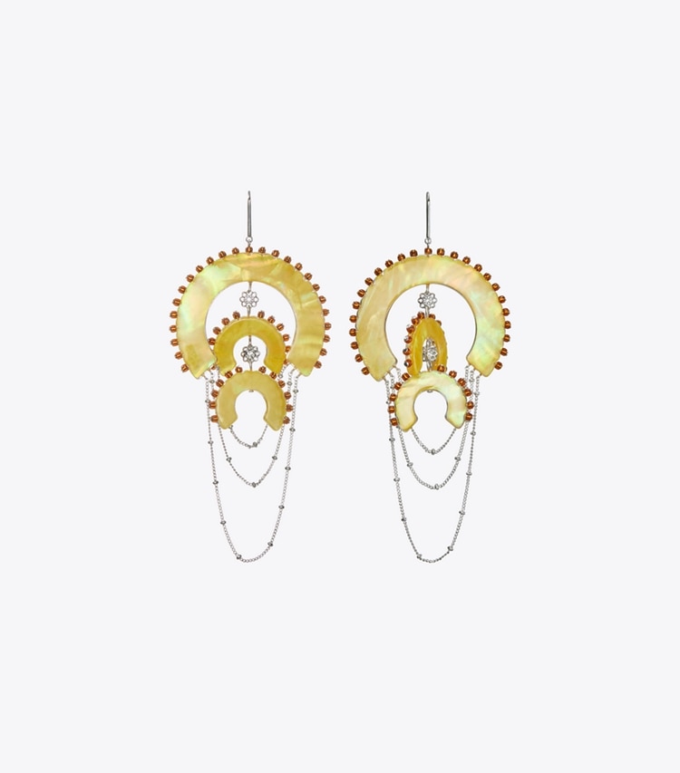 Tory Burch designer earrings Bead And Resin Chandelier Earrings in Antique Light Silver / Yellow front