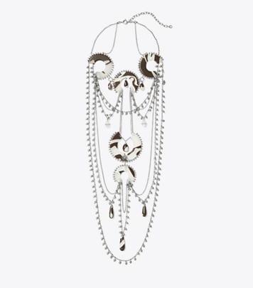 Tory Burch designer necklaces Bead And Resin Necklace in Antique Tory Silver / Multi front