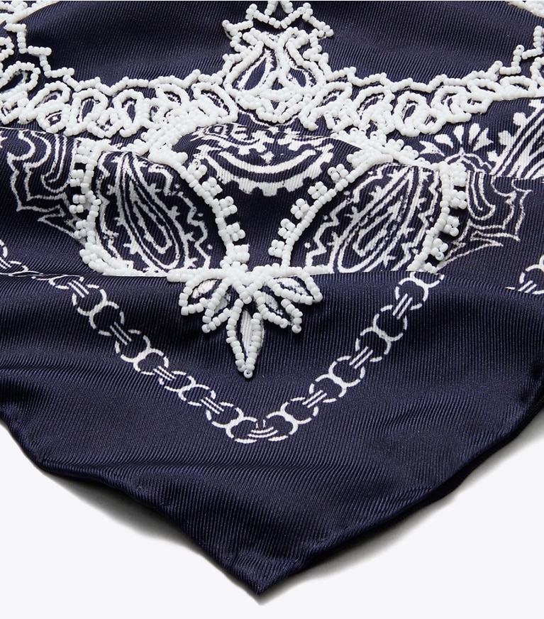 Tory Burch designer scarves Beaded Bandana Triangle Scarf in Blue detail