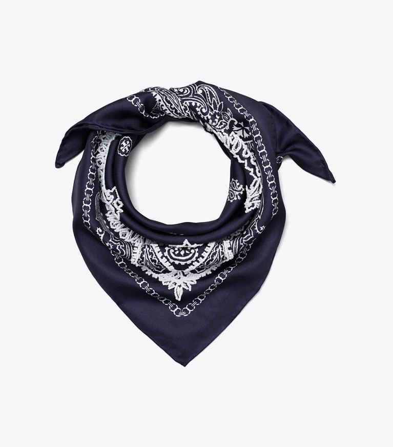 Tory Burch designer scarves Beaded Bandana Triangle Scarf in Blue folded