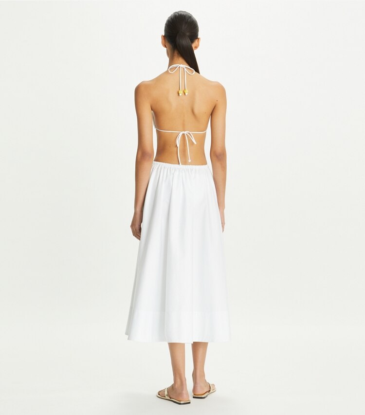 Tory Burch designer coverups Beaded Cotton Poplin Skirt in White on model back