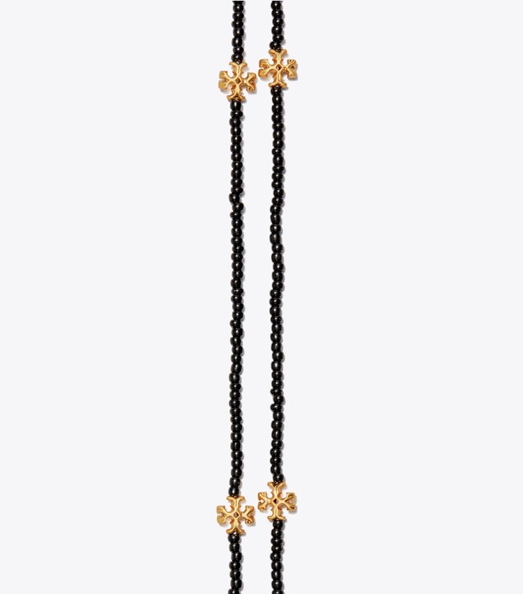 Tory Burch designer necklaces Beaded Face Mask Chain in Rolled Brass / Black detail