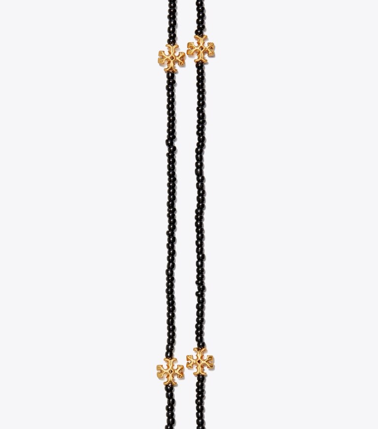 Tory Burch designer necklaces Beaded Face Mask Chain in Rolled Brass / Black front