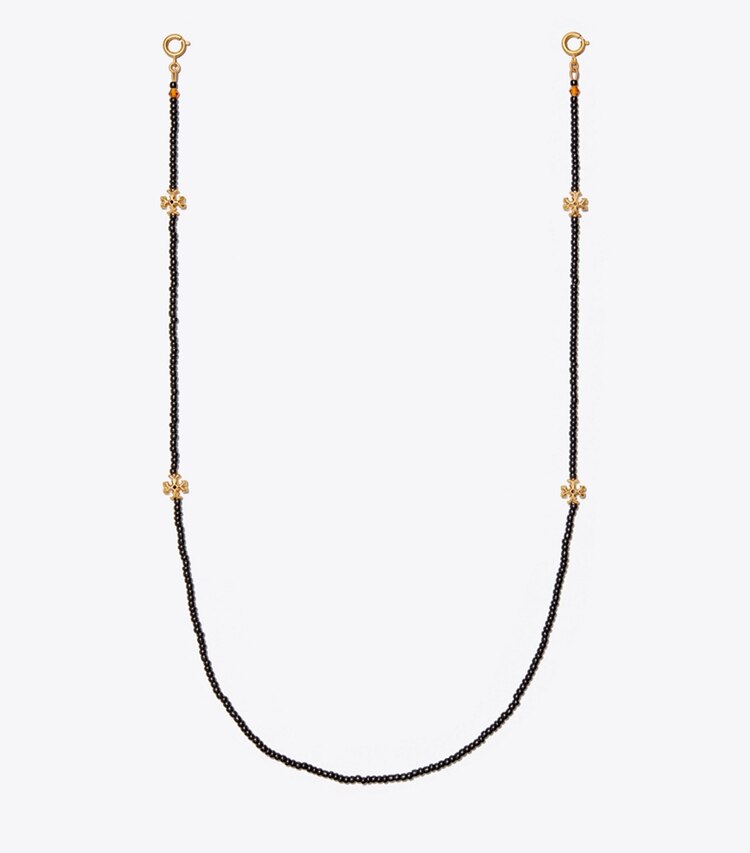 Tory Burch designer necklaces Beaded Face Mask Chain in Rolled Brass / Black front