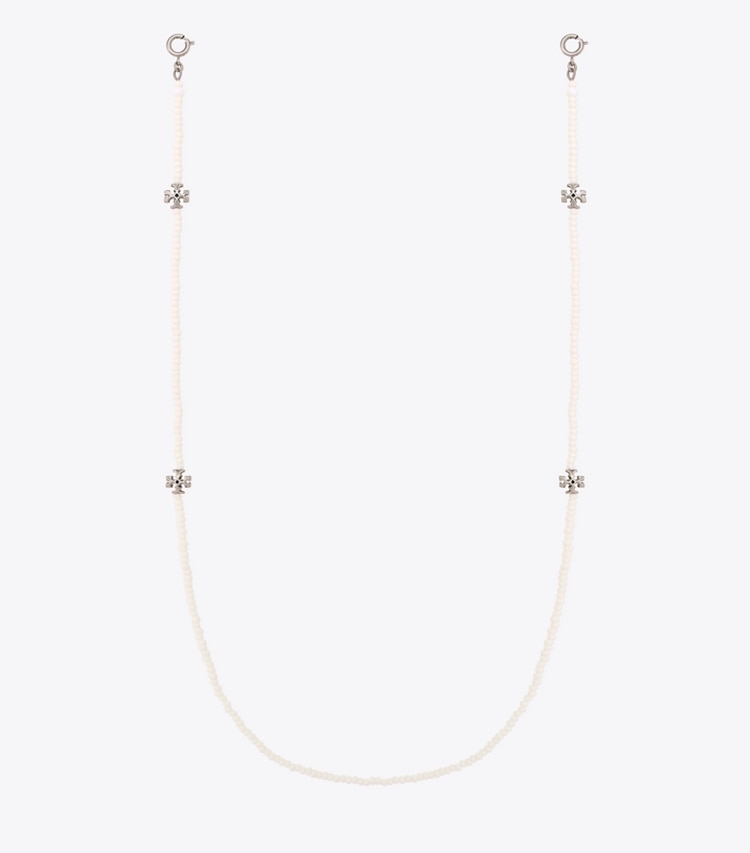 Tory Burch designer necklaces Beaded Face Mask Chain in Rolled Pewter / White front