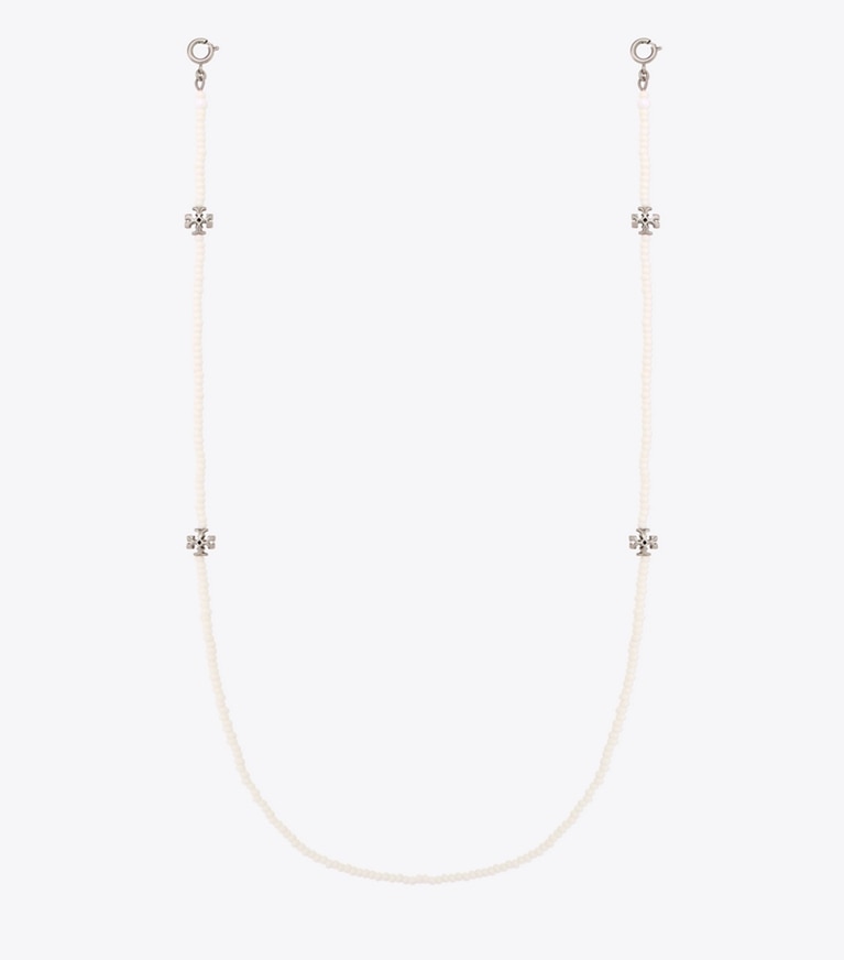 Tory Burch designer necklaces Beaded Face Mask Chain in Rolled Pewter / White front