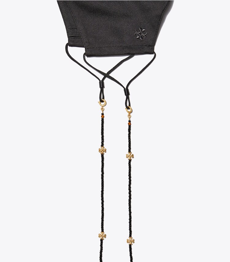 Tory Burch designer necklaces Beaded Face Mask Chain in Rolled Brass / Black overhead