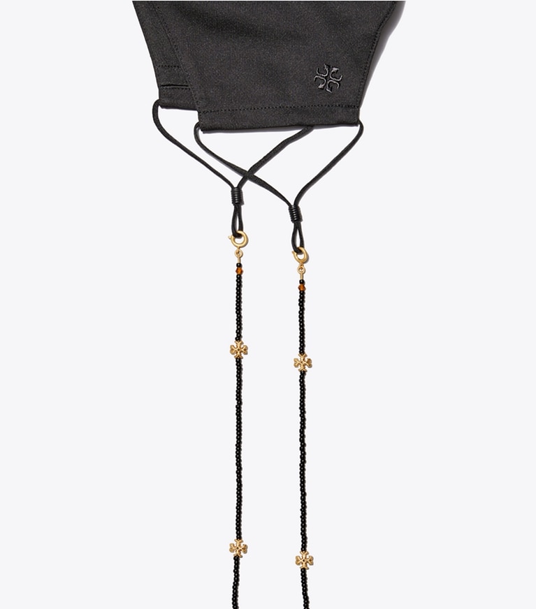 Tory Burch designer necklaces Beaded Face Mask Chain in Rolled Brass / Black front