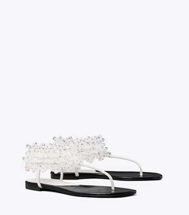 Tory Burch designer sandals Beaded Flat Sandal in CLOUD angle