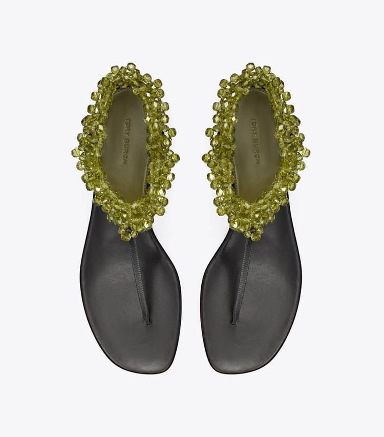 Tory Burch designer sandals Beaded Flat Sandal in OLIVE overhead
