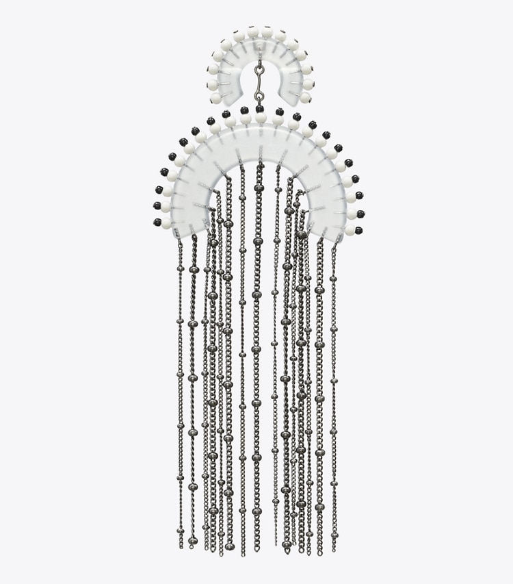 Tory Burch designer earrings Beaded Fringe Earrings in Black / Clear detail