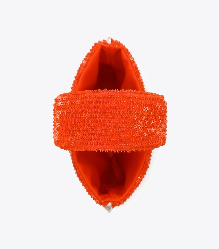 Tory Burch designer tote bags Beaded Fringe Wristlet in Pepperoncini overhead