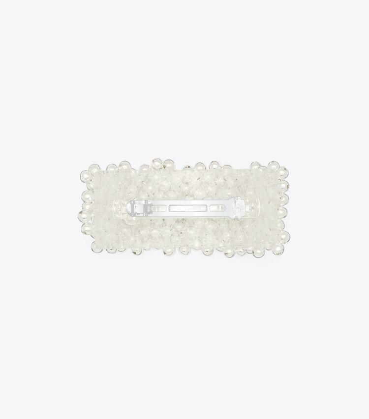 Tory Burch designer hair pins Beaded Hair Barrette in Light Silver back
