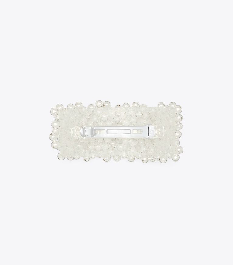 Tory Burch designer hair pins Beaded Hair Barrette in Light Silver front