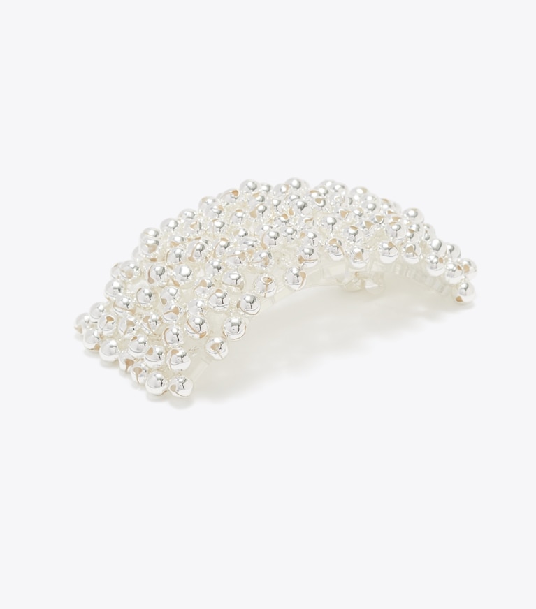 Tory Burch designer hair pins Beaded Hair Barrette in Light Silver front