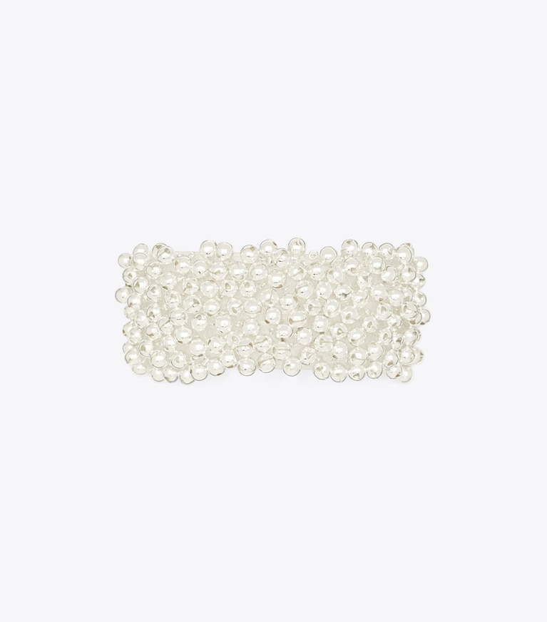 Tory Burch designer hair pins Beaded Hair Barrette in Light Silver front