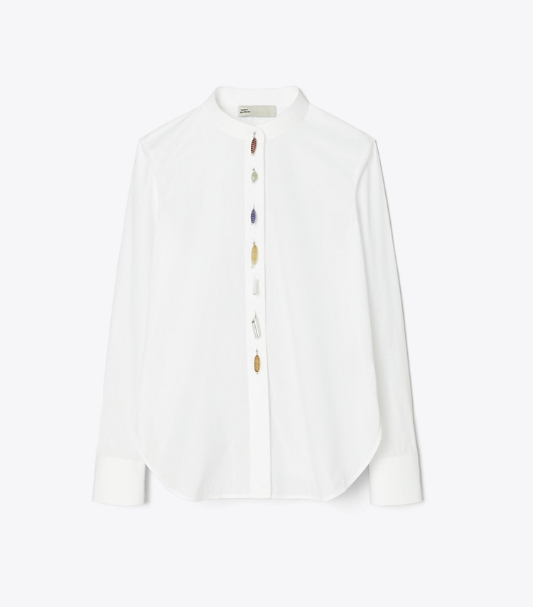 Tory Burch designer tops Beaded Poplin Tunic in White front