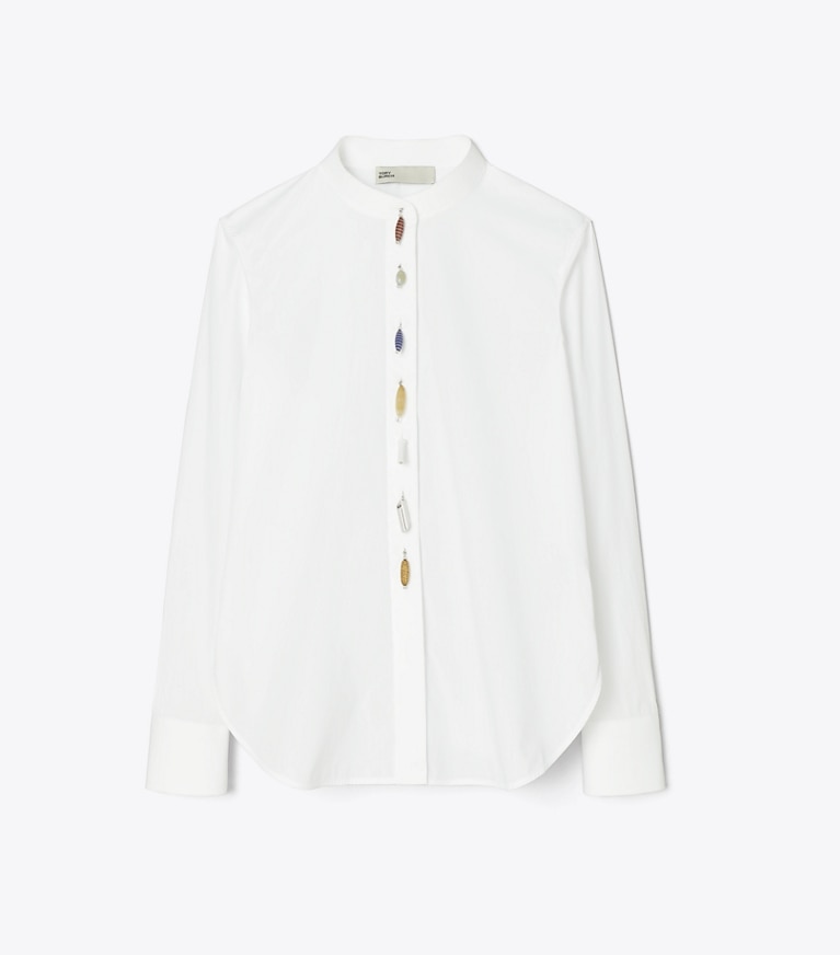 Tory Burch designer tops Beaded Poplin Tunic in White front