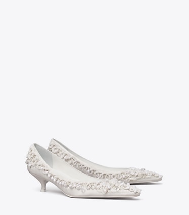 Tory Burch designer heels Beaded Pump in NEW IVORY angle