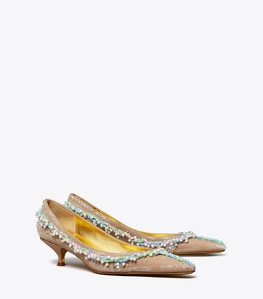 Tory Burch designer heels Beaded Pump in BRONZE SUN angle