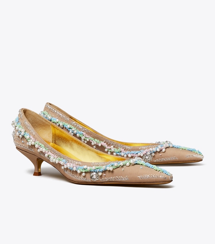 Tory Burch designer heels Beaded Pump in BRONZE SUN angle