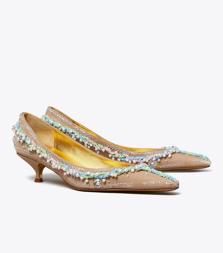 Tory Burch designer heels Beaded Pump in BRONZE SUN angle