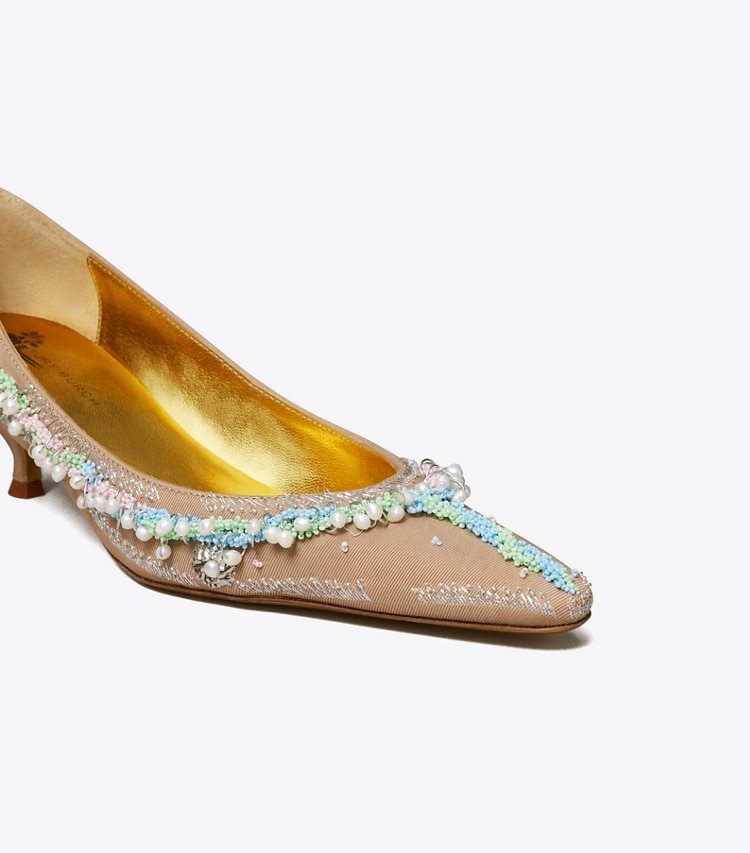 Tory Burch designer heels Beaded Pump in BRONZE SUN detail