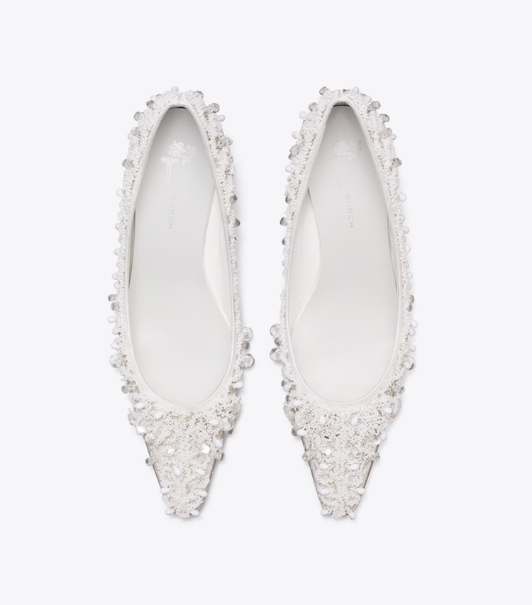 Tory Burch designer heels Beaded Pump in NEW IVORY overhead