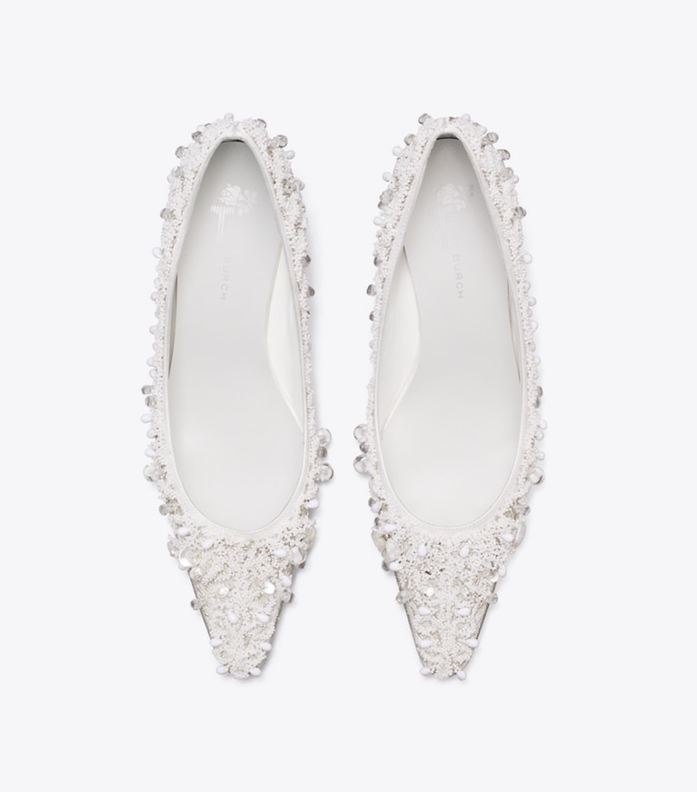 Tory Burch designer heels Beaded Pump in NEW IVORY overhead