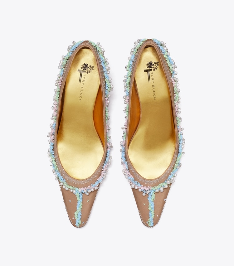 Tory Burch designer heels Beaded Pump in BRONZE SUN overhead