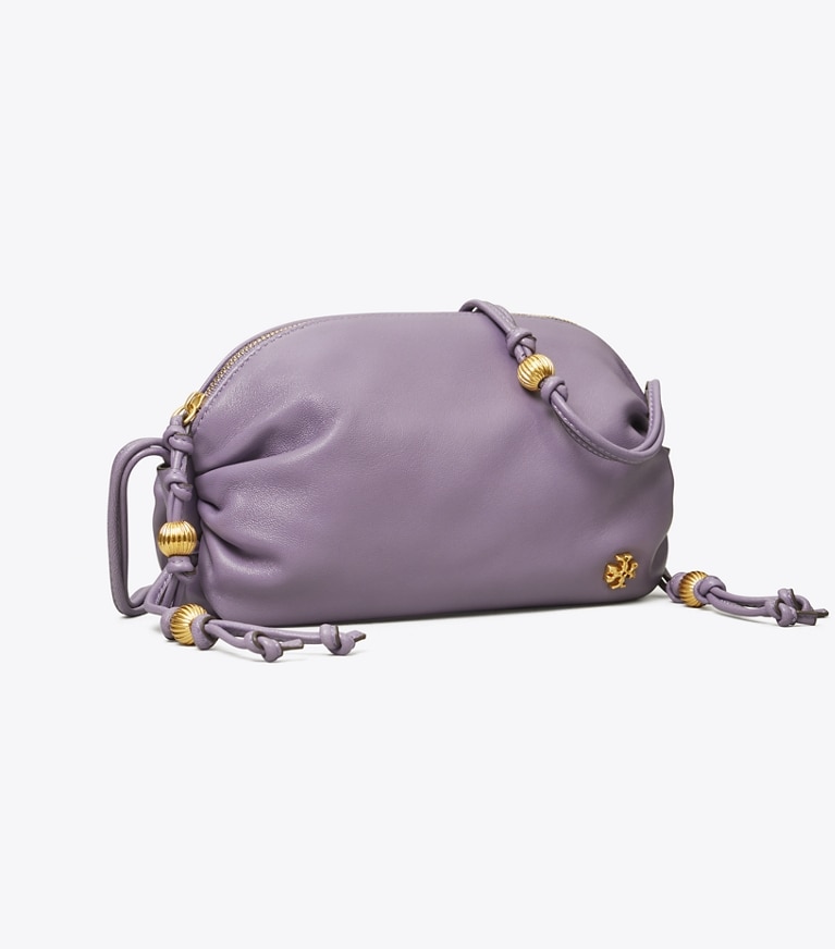 Tory Burch designer crossbody bags Beaded Strap Soft Mini Crossbody in Purple Cosmos angle