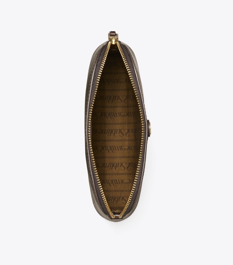 Tory Burch designer porta cosmetici Beauty case bombato piccolo in tela rivestita T Monogram in French Press superiore
