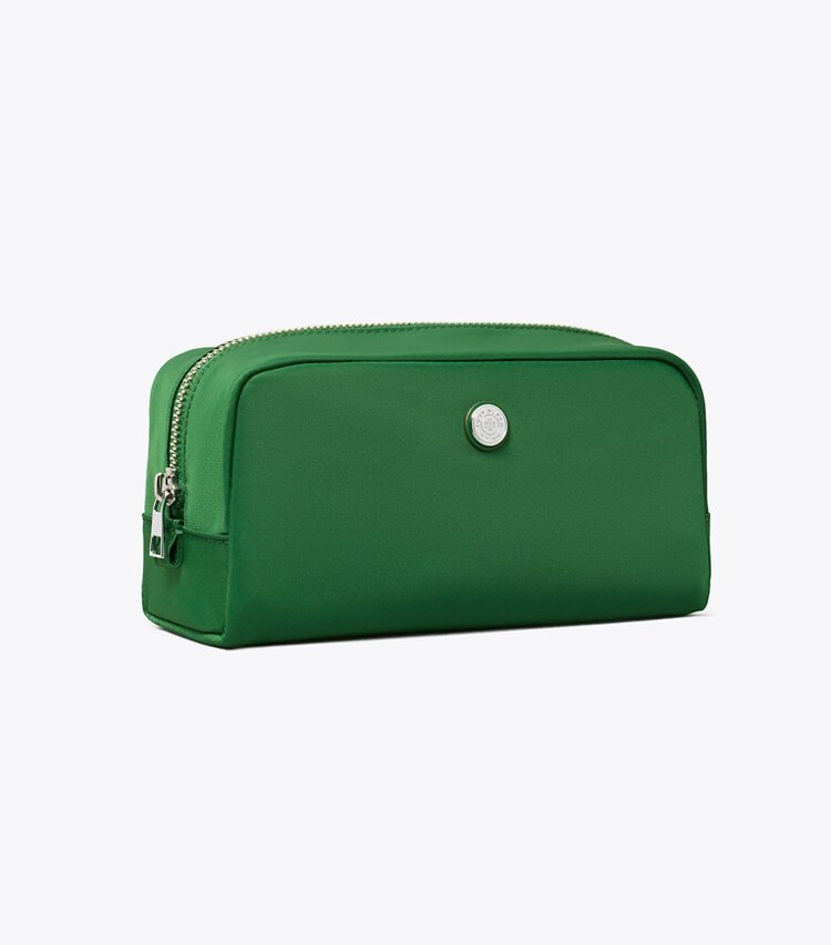 Tory Burch designer porta cosmetici Beauty case medio Twist in Basil angle