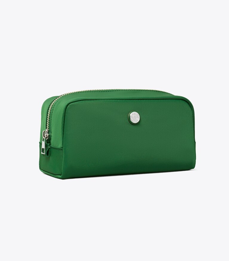 Tory Burch designer porta cosmetici Beauty case medio Twist in Basil angle