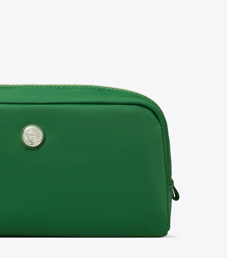 Tory Burch designer porta cosmetici Beauty case medio Twist in Basil dettaglio