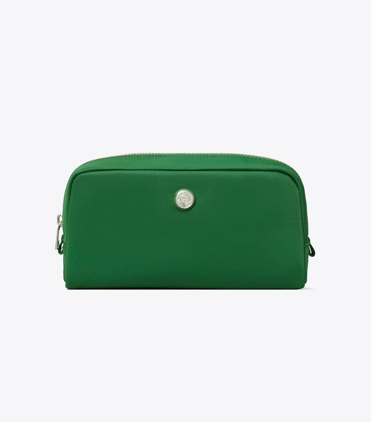 Tory Burch designer porta cosmetici Beauty case medio Twist in Basil front