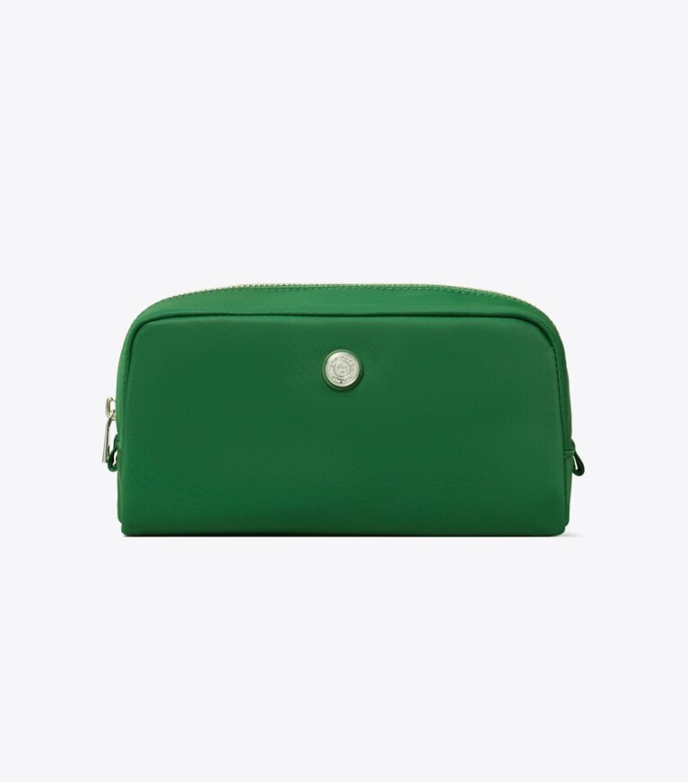 Tory Burch designer porta cosmetici Beauty case medio Twist in Basil front